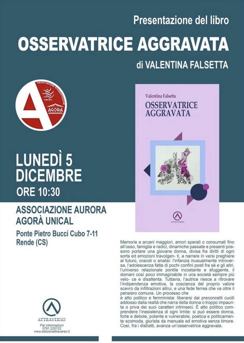 Locandina presentazione libro Osservatrice Aggravata